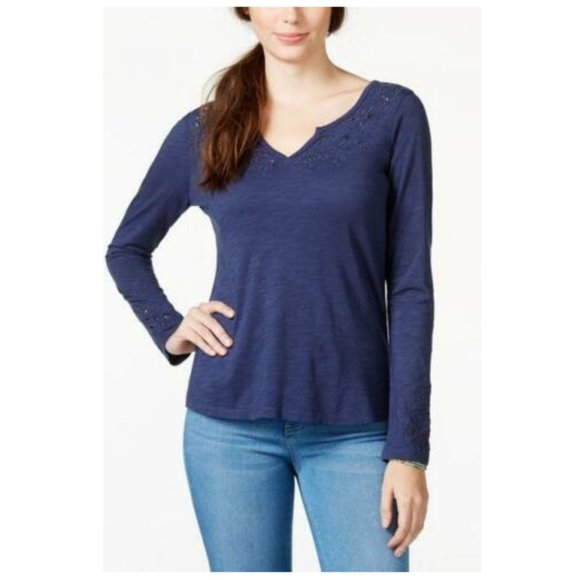 American Rag Eyelet-Trim Pullover Layering Top M